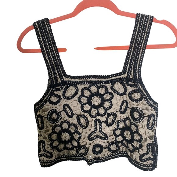 Rebellion Again Crochet Lace Crop Top Size S Sleeveless Boho Hippie Festival - Picture 5 of 12